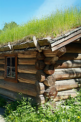 Image showing Detail of old log-cabin