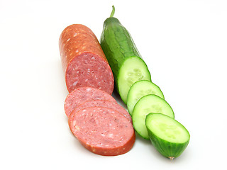 Image showing Fresh sausage and cucumber