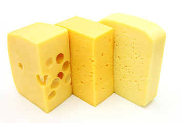 Image showing three pieces of different kinds of cheese