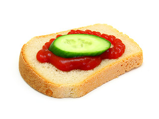 Image showing  sandwich with Ketchup and a cucumber