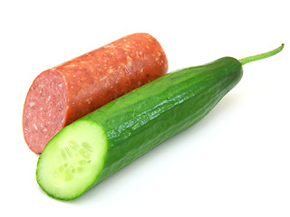 Image showing Fresh sausage and cucumber