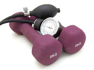 Image showing Stethoscope and dumbbell 