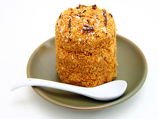 Image showing Honey cake with chocolate on a white background