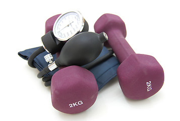 Image showing Stethoscope and dumbbell 