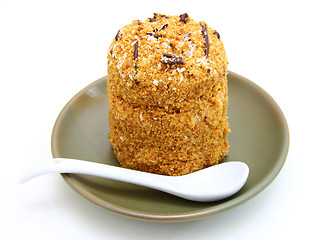 Image showing Honey cake with chocolate on a white background