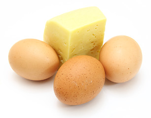 Image showing cheese and eggs, isolated on white.