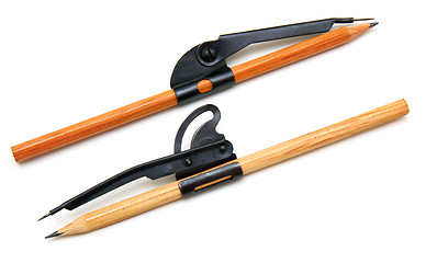 Image showing Two pencils and compasses on a white background