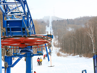 Image showing Skiers go on the lift on mountain in Primorski Territory Russia