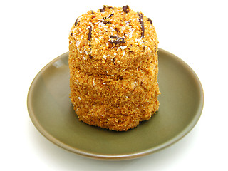 Image showing Honey cake with chocolate on a white background