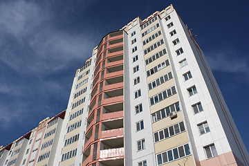 Image showing The inhabited high house against the blue sky