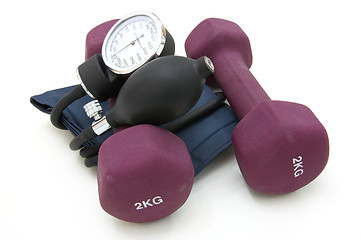 Image showing Stethoscope and dumbbell