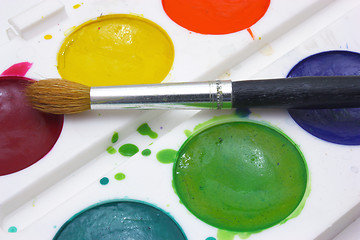 Image showing Paints with brushes
