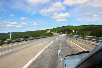 Image showing The road to the mountain view from the car