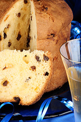 Image showing Italian Christmas composition with panettone and spumante