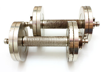 Image showing Two metal dumbbells