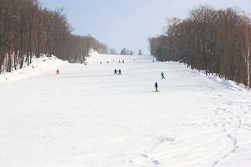 Image showing Skiers go on the lift on mountain in Primorski Territory Russia