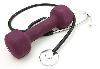 Image showing Stethoscope and dumbbell 