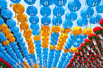 Image showing Colorful paper lanterns in buddhist temple during lotus festival