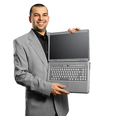 Image showing businessman with open laptop in his hands