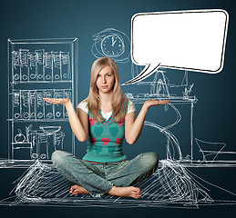 Image showing woman in lotus pose with speech bubble