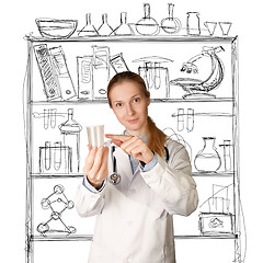 Image showing doctor woman with cup for analysis