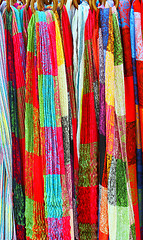 Image showing Colorful scarfs on the market 