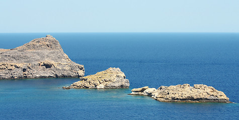 Image showing Mountain in Lindos Bay. Greece 