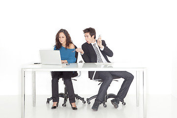 Image showing girl and boy working busy and surprized in office