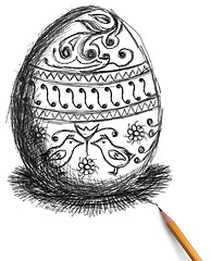 Image showing sketch of easter egg and pencil