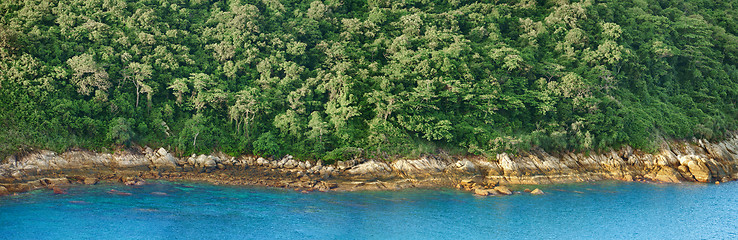 Image showing Panorama of tropical ocean shoreline