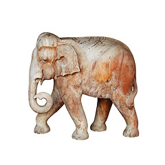 Image showing Large wooden sculpture - elephant walking