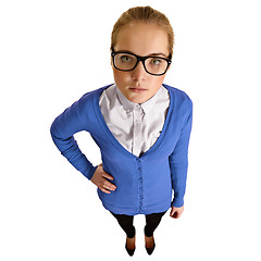 Image showing Funny girl with big glasses on white