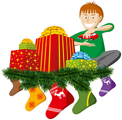 Image showing christmas gifts with sock