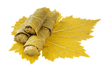 Image showing Dolma on grape leaf