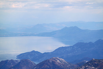 Image showing view from above on mountain and lake