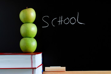 Image showing blackboard and apples