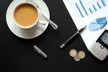 Image showing coffee and financial data