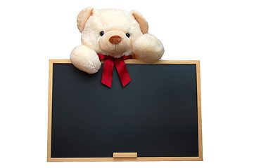 Image showing teddy with empty blackboard