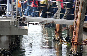 Image showing Legs of people on bridge