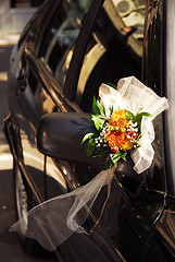 Image showing Wedding decoration on car
