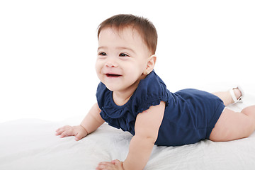 Image showing little child baby smiling closeup portrait on white background 