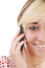 Image showing Beautiful elegant woman chatting on mobile phone, smiling