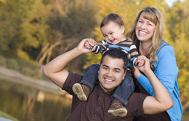 Image showing Happy Mixed Race Ethnic Family Posing for A Portrait