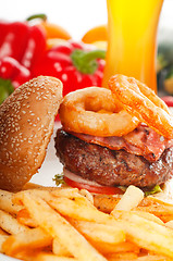 Image showing classic hamburger sandwich and fries