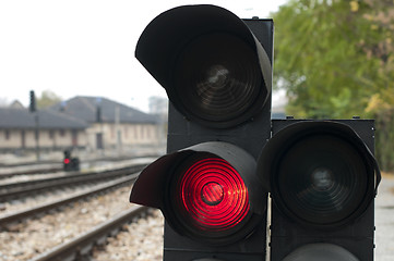 Image showing Traffic light shows red signal 