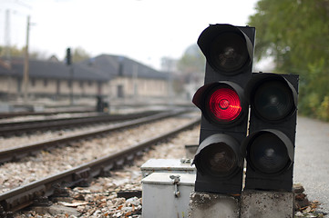 Image showing Traffic light shows red signal 