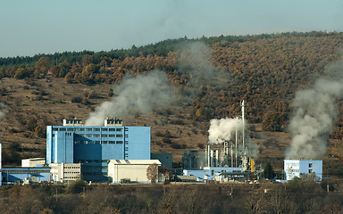 Image showing Industrial factory with chimneys and smoke