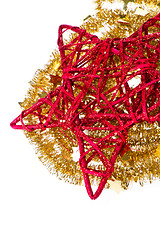 Image showing red christmas star with golden tinsel