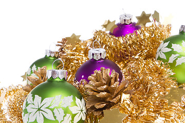 Image showing christmas balls with tinsel