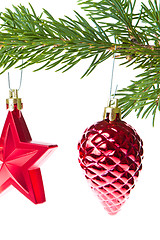 Image showing red christmas decoration on the tree